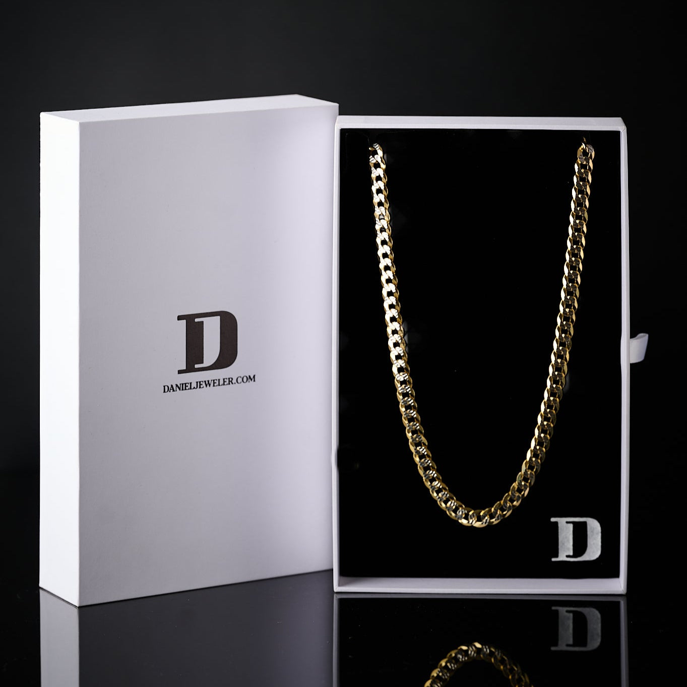 Two Tone Flat Cuban 14K Gold Vermeil Necklace