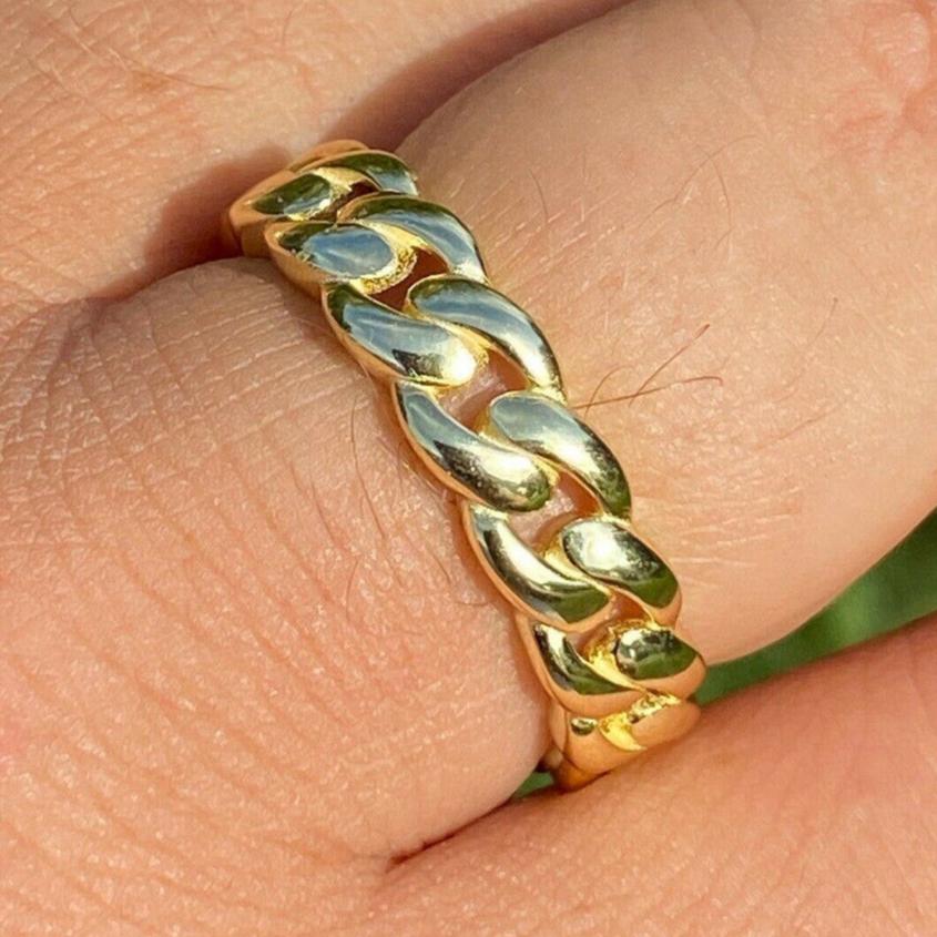 Miami Cuban Sleek Plain 14K Gold Vermeil 925 Ring