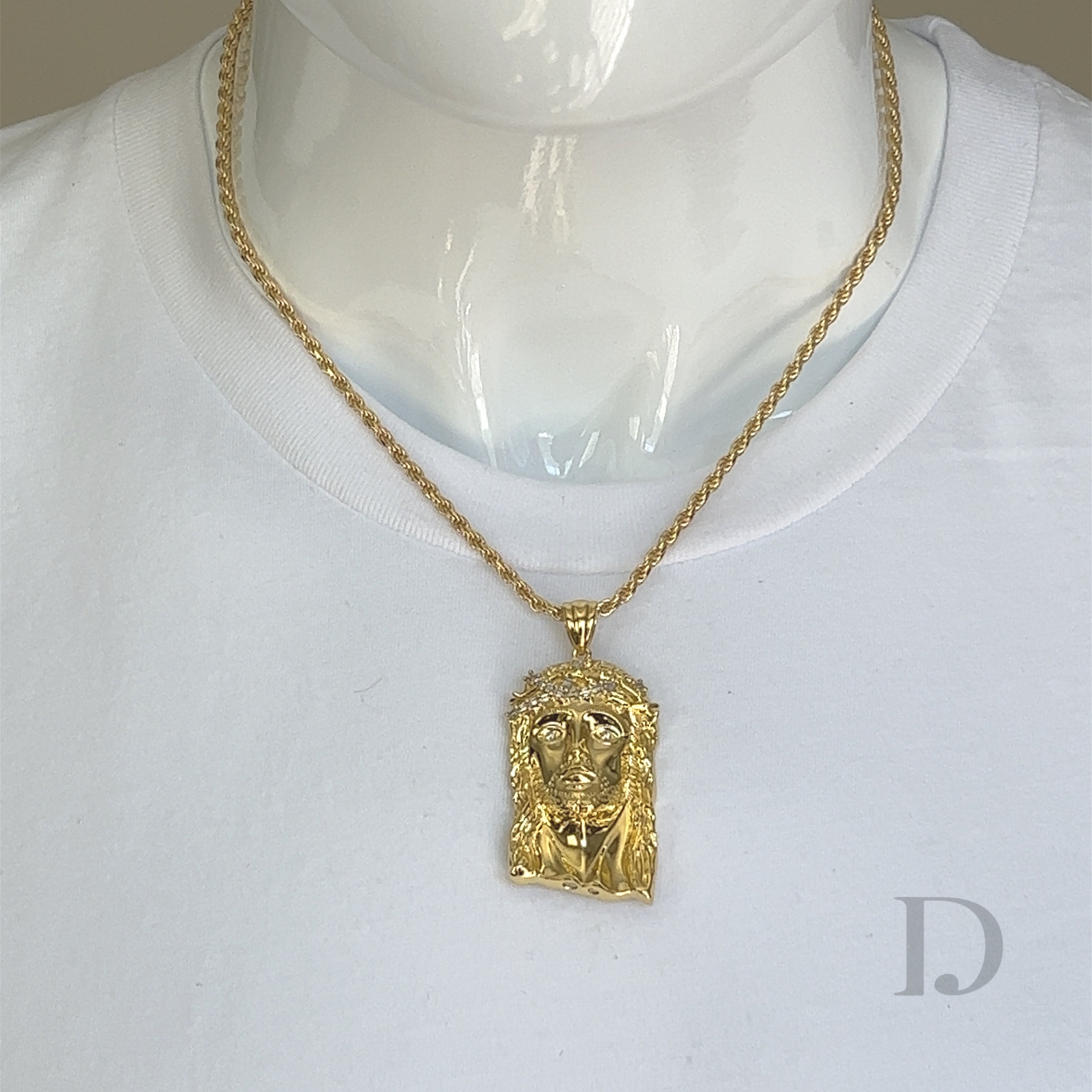 Moissanite Baguette Jesus Piece 14K Gold Pendant