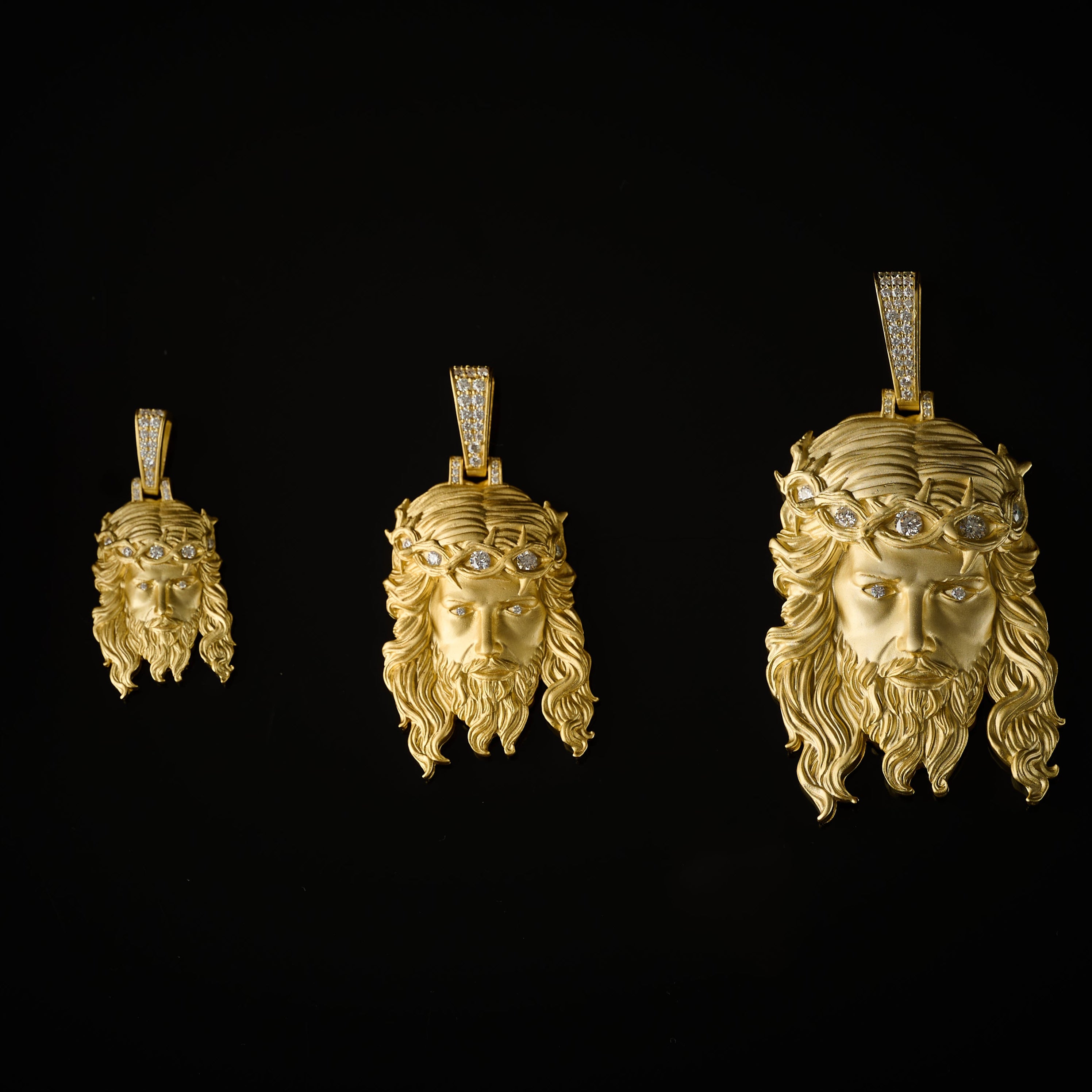 Moissanite Jesus Piece 14K Gold Pendant Matte Finish