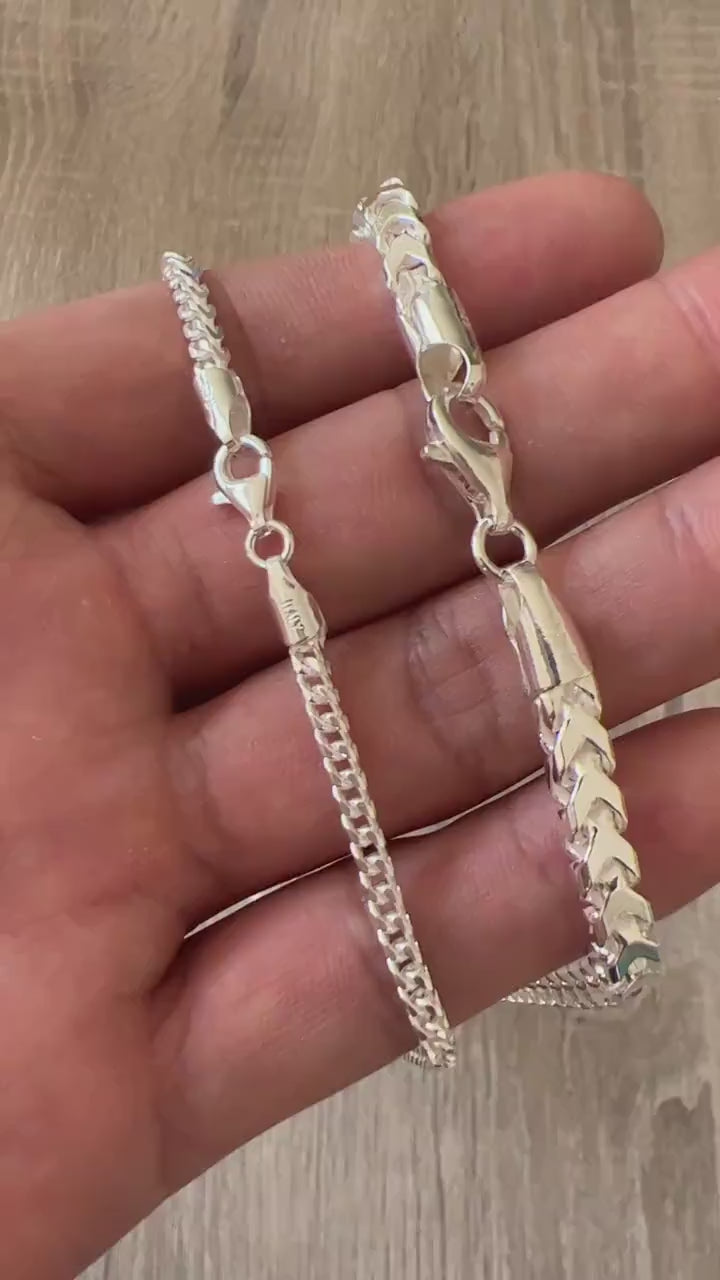 925 Franco Sterling Silver Solid Chain Necklace Bracelet Diamond