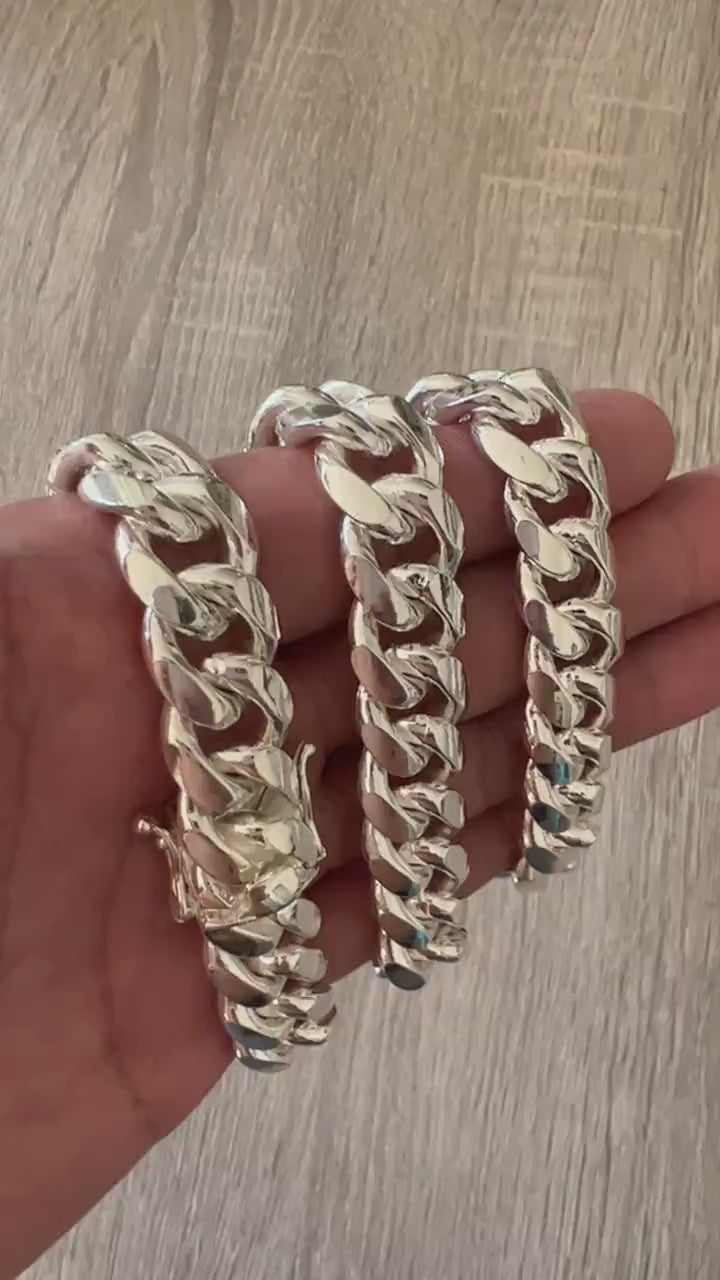 14mm 925 Solid Miami Cuban Sterling Silver Box Lock Chain Real Heavy Curb Necklace Men s Women s Unisex Minimalist Italian Bracelet