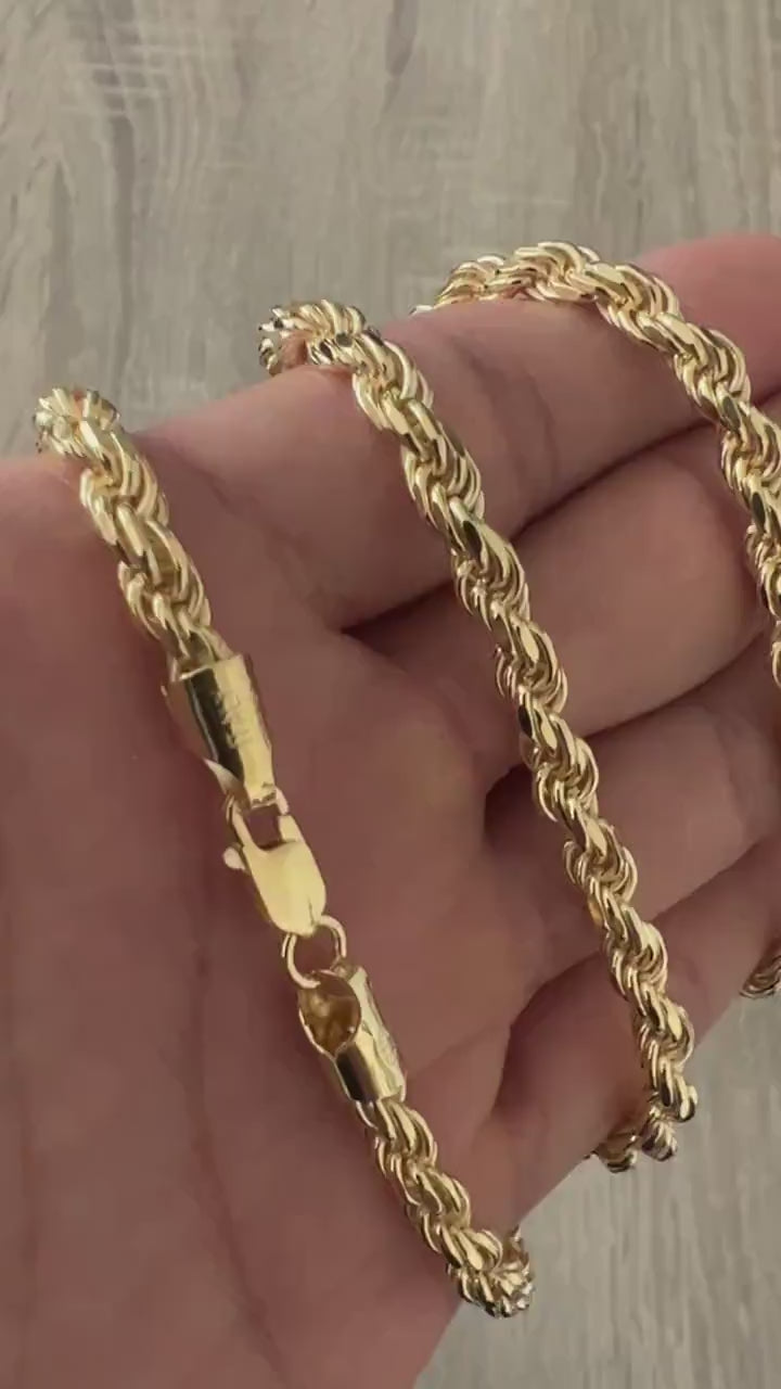 5mm Rope 14K Gold Vermeil Over Solid 925 Sterling Silver Chain