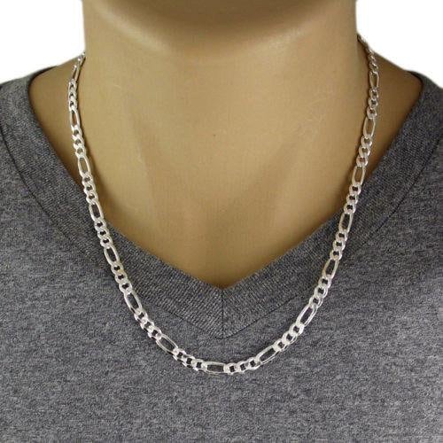 Men's FigaRope Chain Real Solid 925 Sterling Silver Necklace Chain