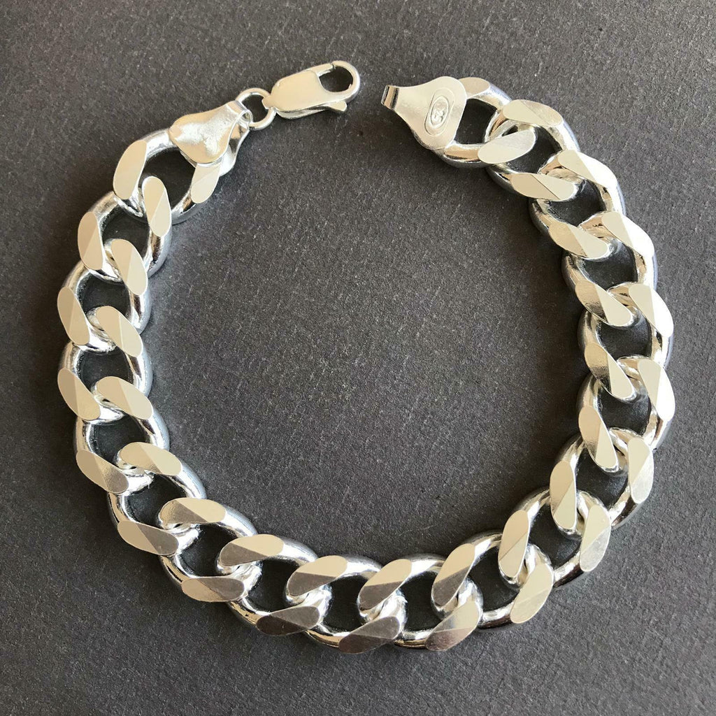 13mm 925 Sterling Silver Cuban Link Chain Bracelet Curb (Gauge 350