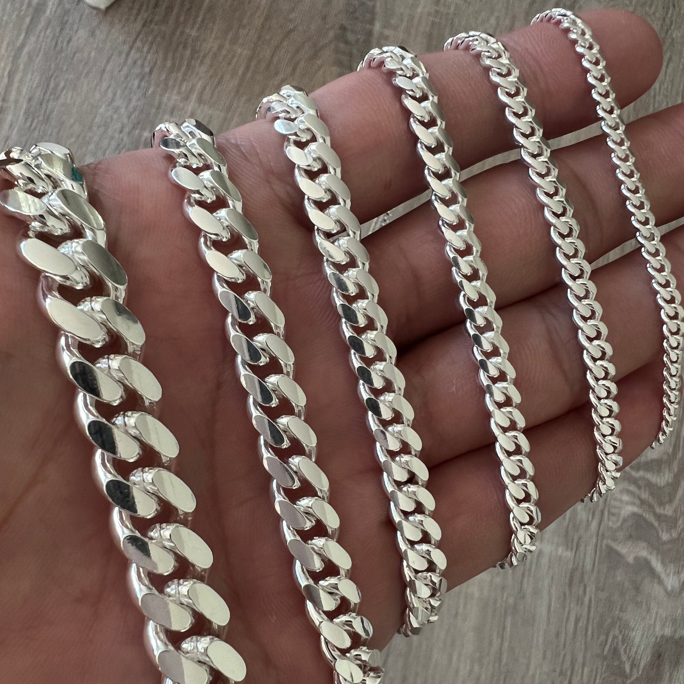 925 Solid Miami Cuban Sterling Silver Chain Real Heavy Curb Necklace Bracelet Men's Women's Unisex 2.5mm 4mm 5mm 6mm 8mm 10mm Italian