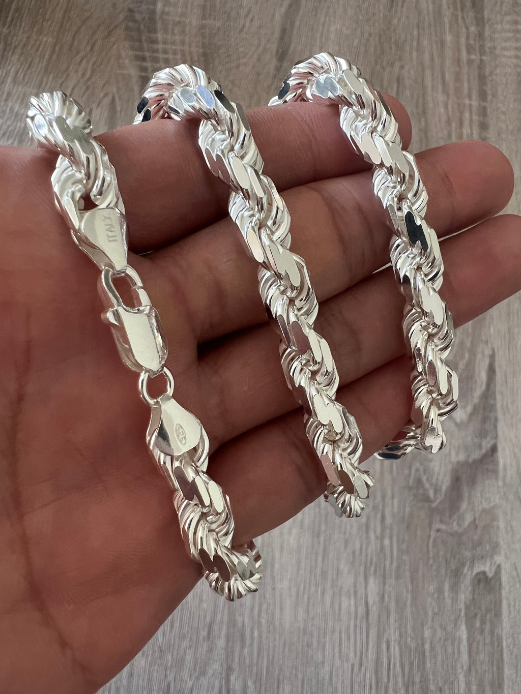 8mm 925 Rope Sterling Silver Solid Chain Necklace Diamond Cut High Polish  for Men and Woman Unisex in Womens in 18 20 22 24 26 30