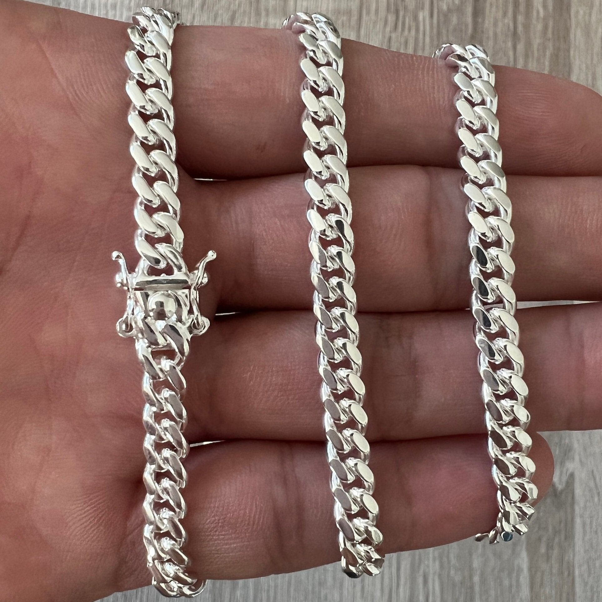 5mm 925 Solid Miami Cuban Sterling Silver Box Lock Chain Real Heavy Curb Necklace Men's Women's Unisex Minimalist Italian Bracelet