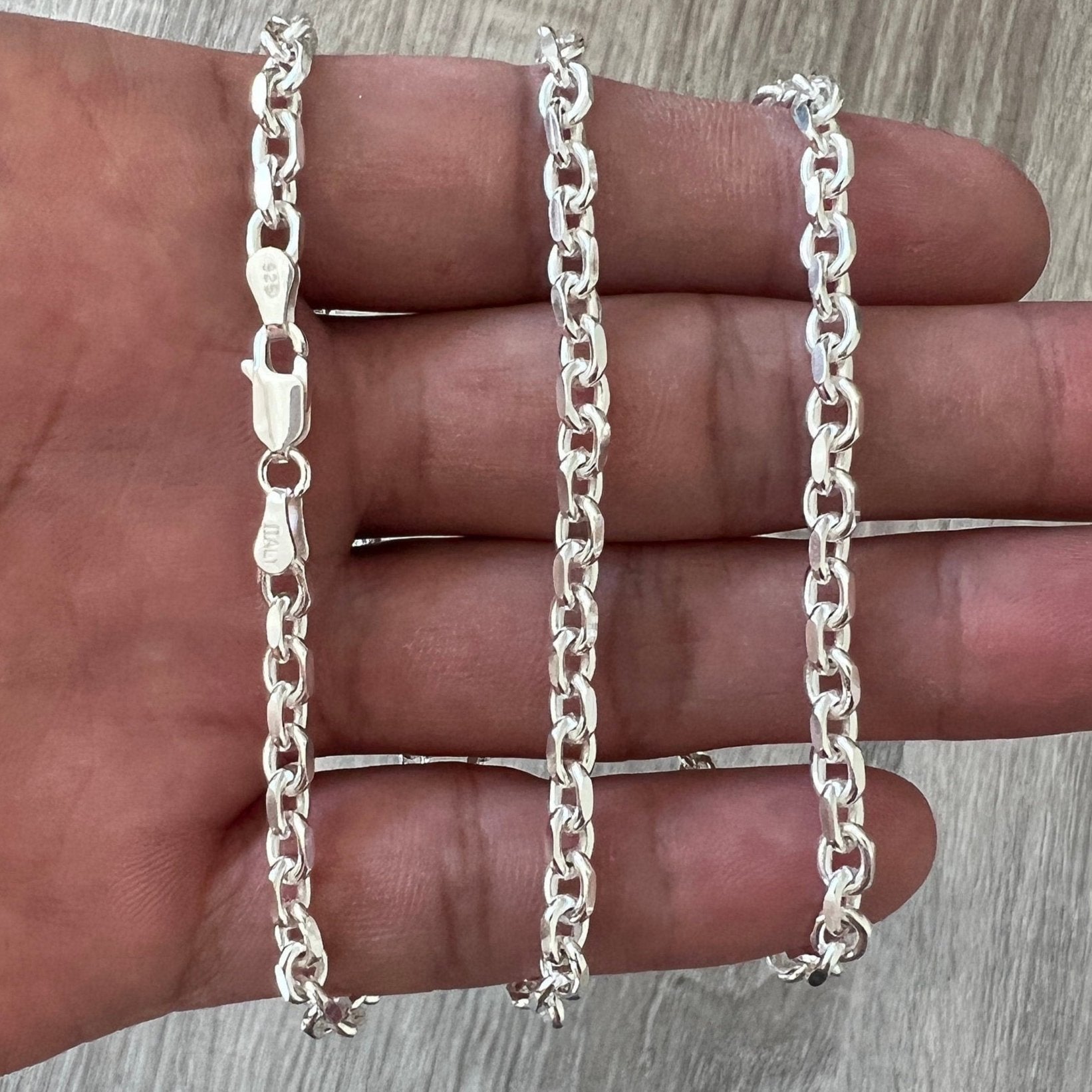 4mm 925 Rolo Sterling Silver Solid Cable Anchor Chain Link Necklace Bracelet Woman Man Unisex Italian Minimalist 18" 20" 22" 24" 26" 30"