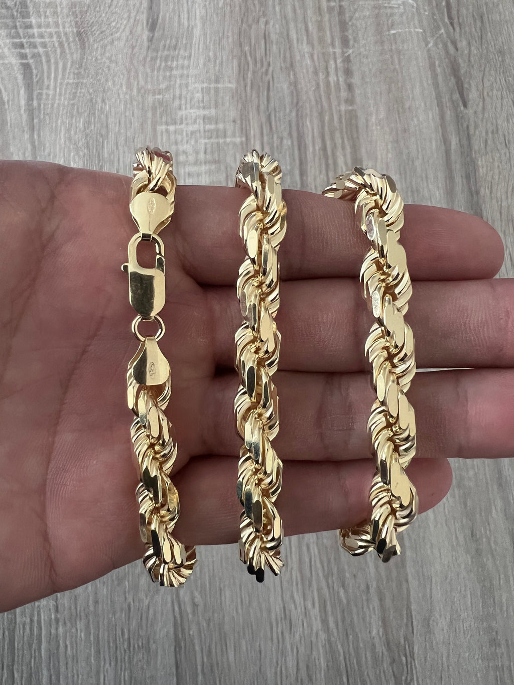 8mm Rope 14K Gold Vermeil Over Solid 925 Sterling Silver Chain