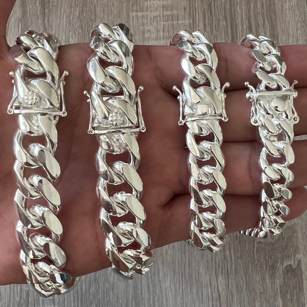 Real Miami Cuban Link Bracelet Iced Diamond Out Solid 925 Sterling Silver  HEAVY