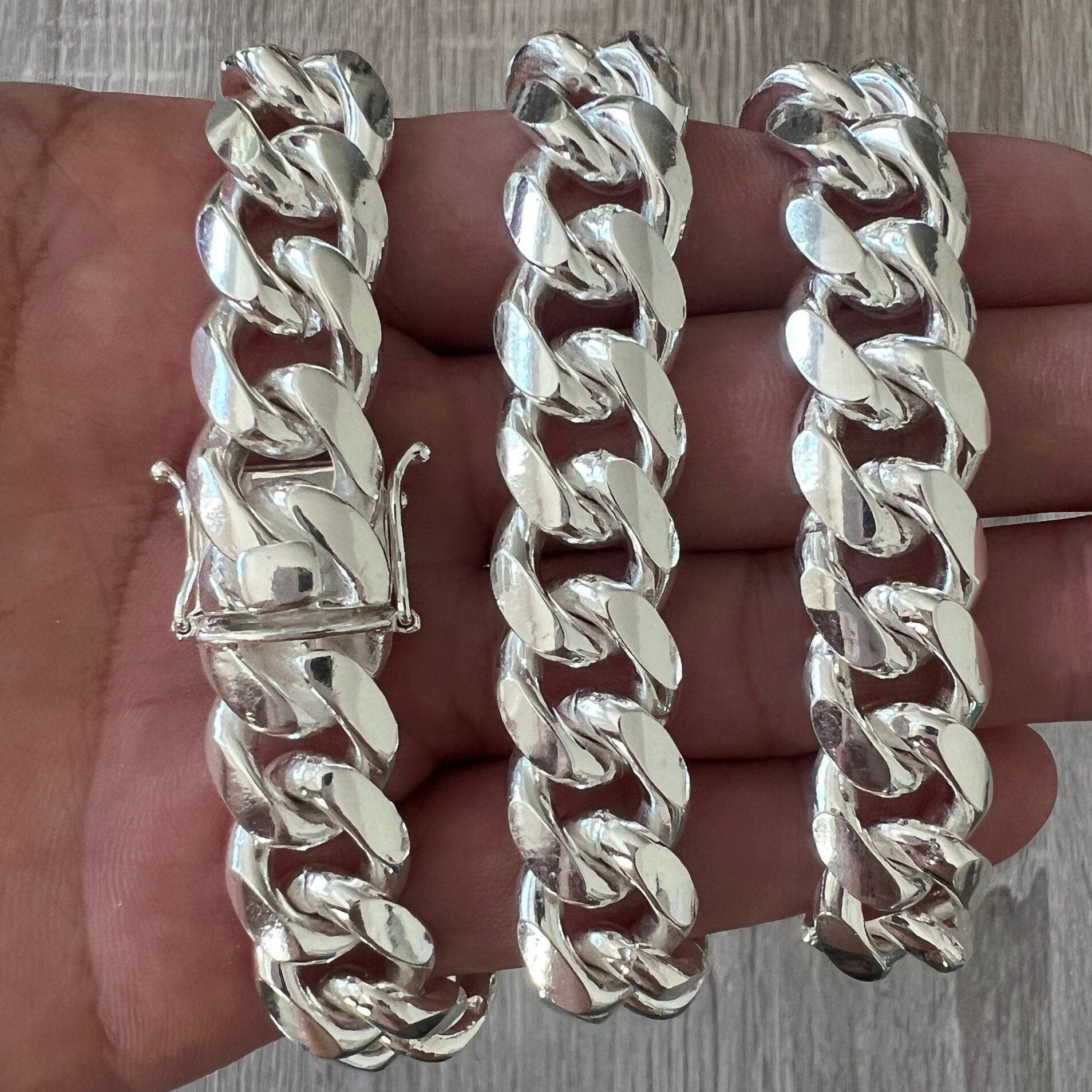 14mm 925 Solid Miami Cuban Sterling Silver Box Lock Chain Real Heavy Curb Necklace Men's Women's Unisex Minimalist Italian Bracelet