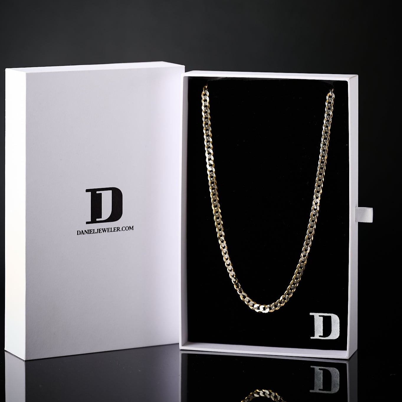 Two Tone Flat Cuban 14K Gold Vermeil Necklace