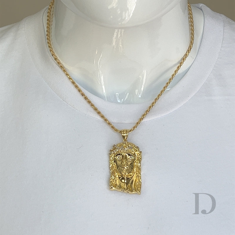 Moissanite Baguette Jesus Piece 14K Gold Pendant