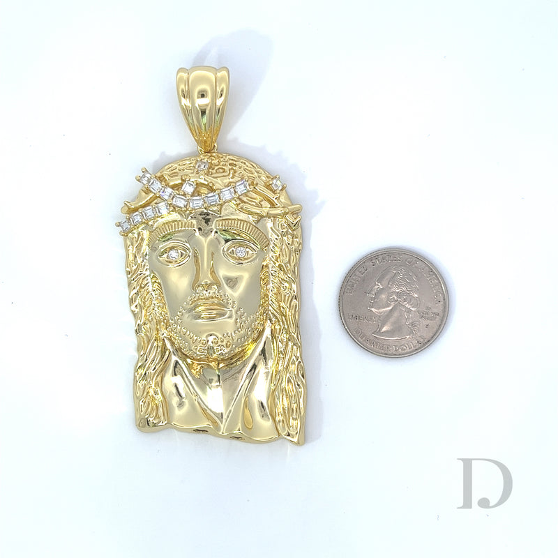 Moissanite Baguette Jesus Piece 14K Gold Pendant