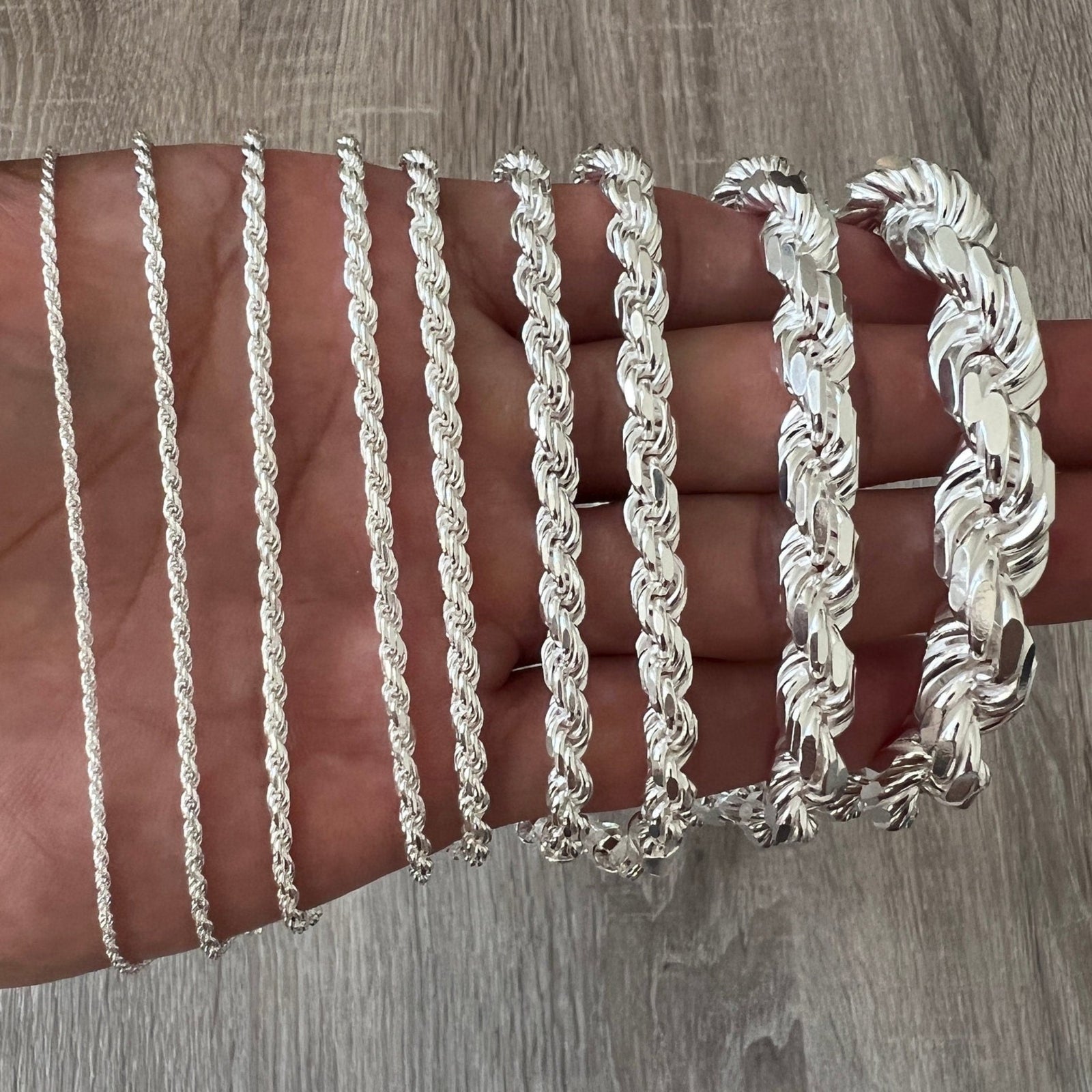 Pure silver rope chain sales