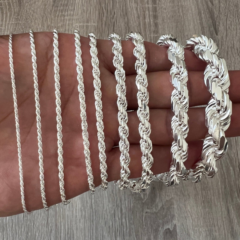 925 Silver Diamond Cut Sterling Silver Rope Chain Rope 925 Chain DC – Daniel Jeweler