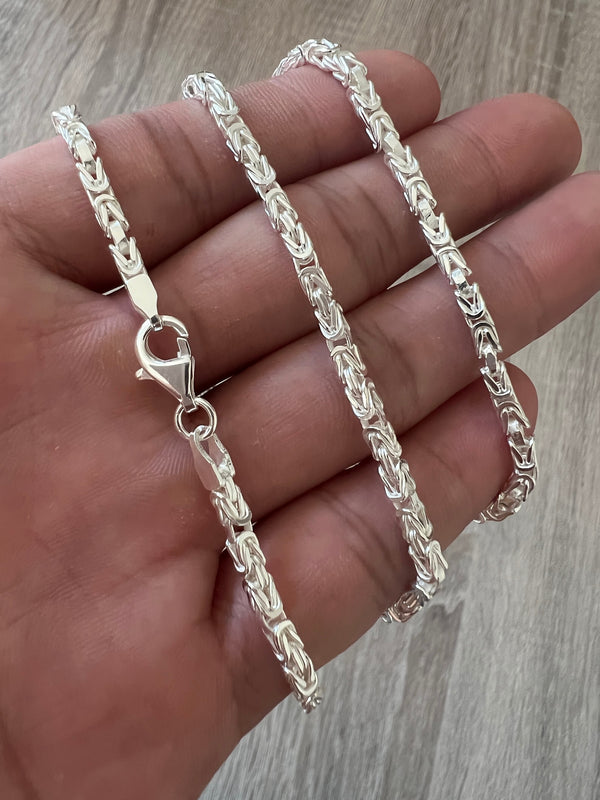 2.5mm 925 Byzantine Sterling Silver Solid Chain Necklace Diamond Cut High Polish for Men and Woman Unisex 18" 20" 22" 24" 26" 30" Italian