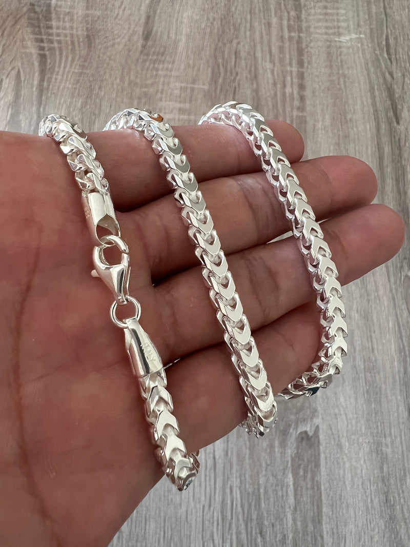 5mm 925 Franco Sterling Silver Solid Chain Bracelet Necklace Diamond Cut High Heavy Polish for Men and Woman Unisex in 2.5mm 5mm Italian