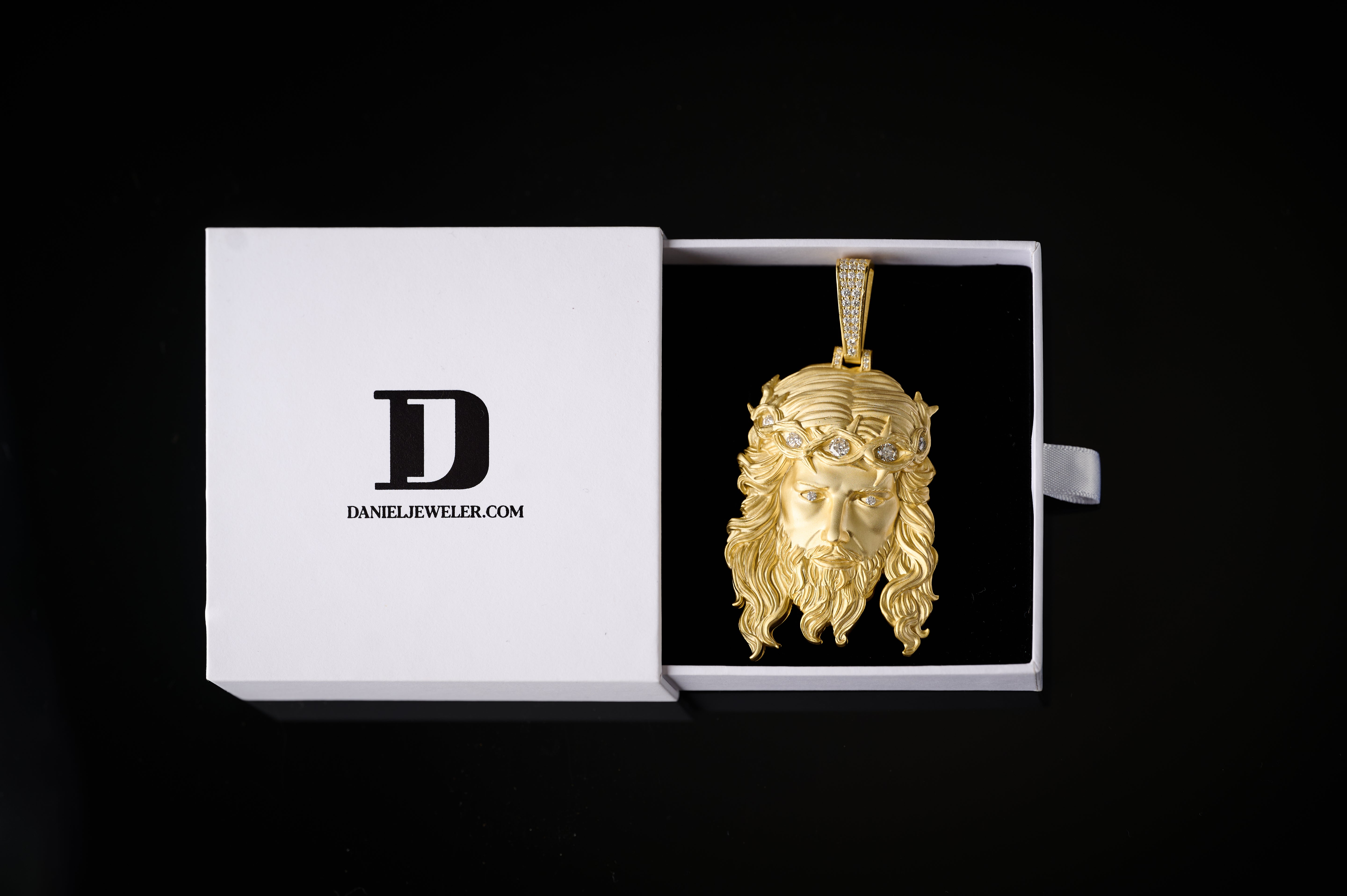 Moissanite Jesus Piece 14K Gold Pendant Matte Finish