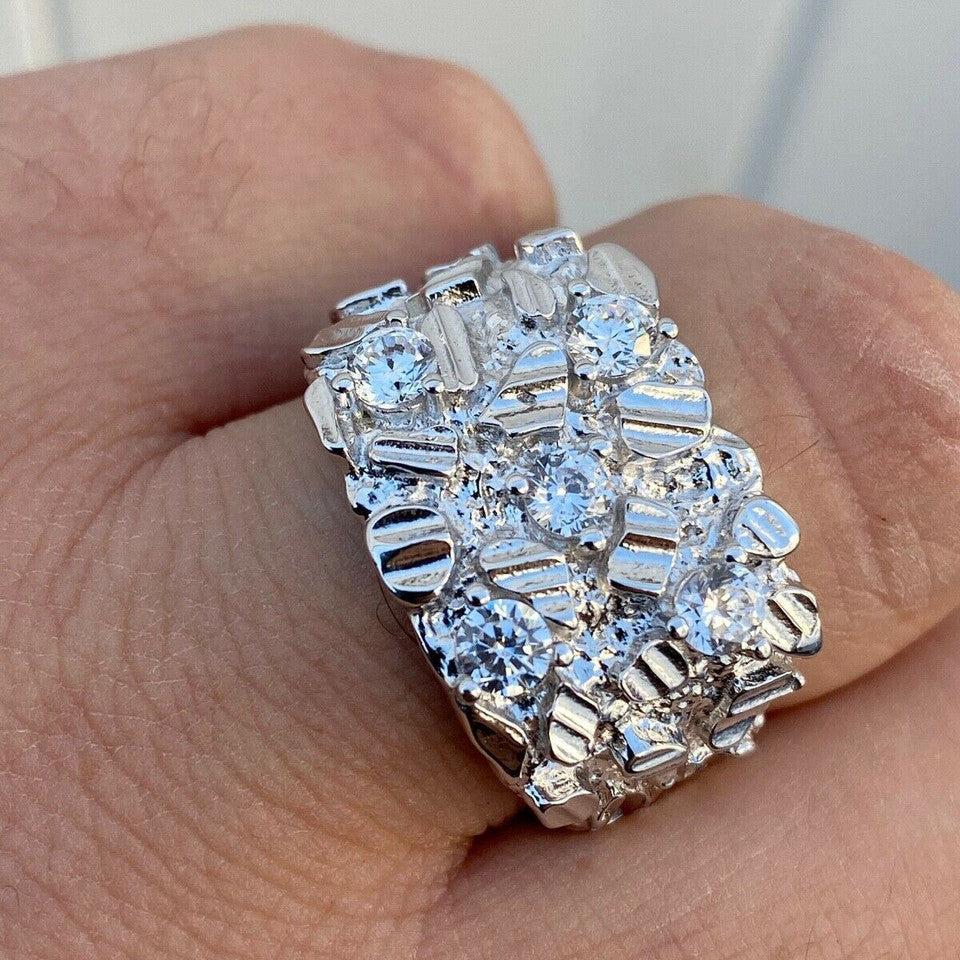 ナゲットリングSilver Nugget CZ Diamond 925 Ring