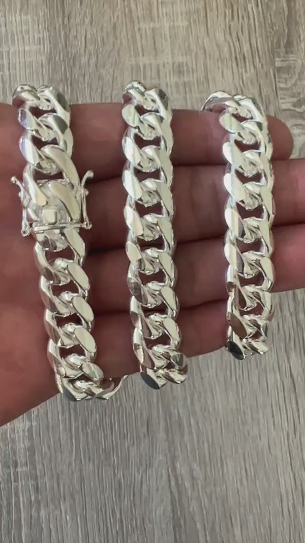 12mm 925 Solid Miami Cuban Sterling Silver Box Lock Chain Real Heavy Curb Necklace Men's Women's Unisex Minimalist Italian Bracelet