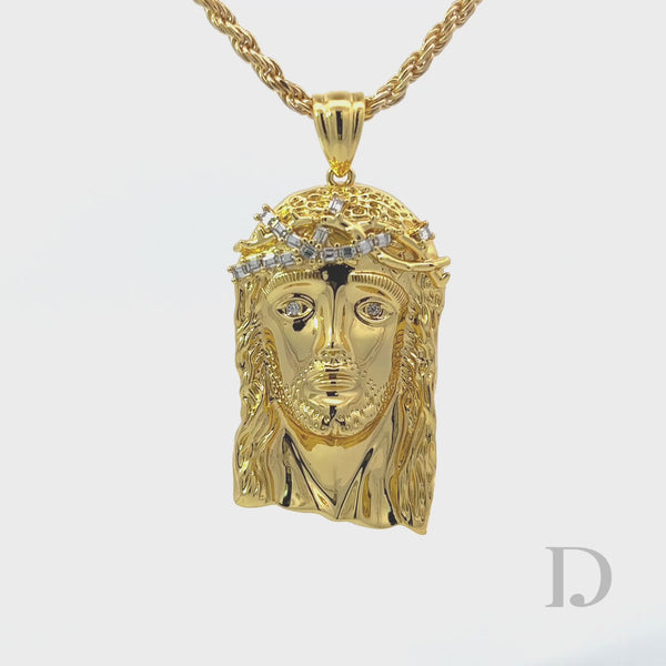 Moissanite Baguette Jesus Piece 14K Gold Pendant