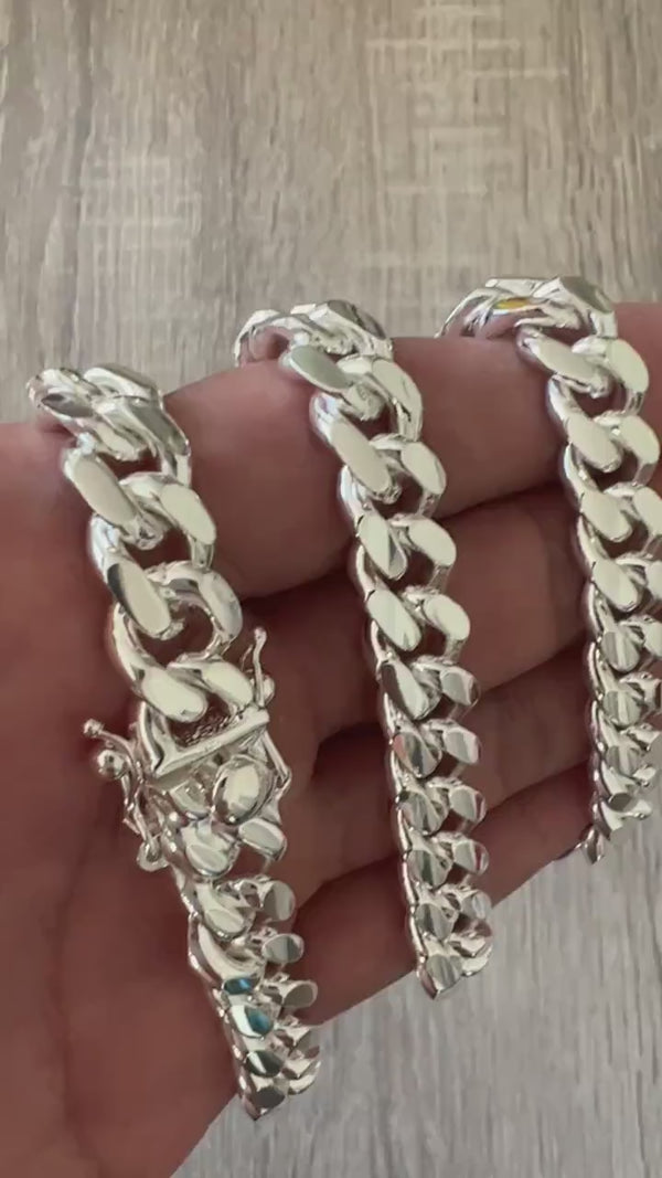10mm 925 Solid Miami Cuban Sterling Silver Box Lock Chain Real Heavy Curb Necklace Men's Women's Unisex Minimalist Italian Bracelet