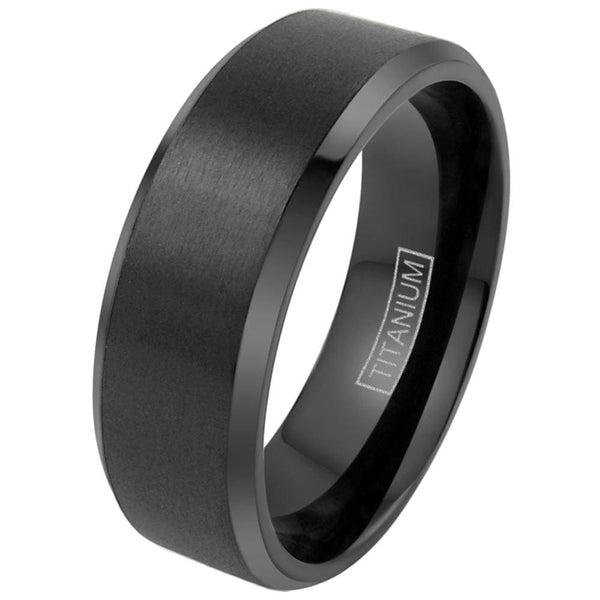 CUSTOM Classic Black Ion Plated Titanium Ring Satin Finish Center Band And Beveled Edges | Wedding Band Engagement Relationship Couple