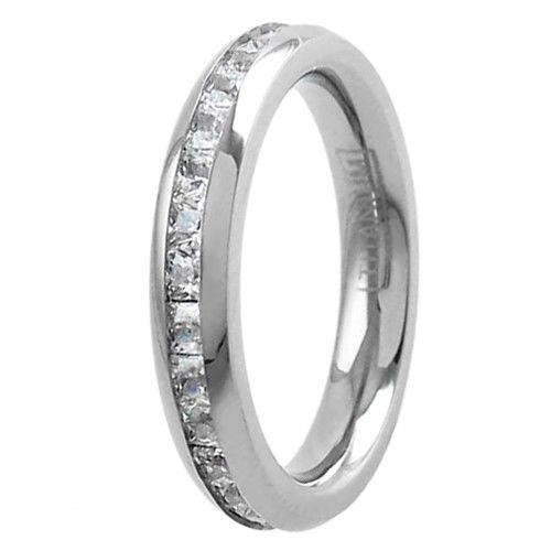 Stunning Mirror Polished Titanium Eternity Ring With Super Bright Princess Cut Couple | Wedding Band Engagement Relationship Couple