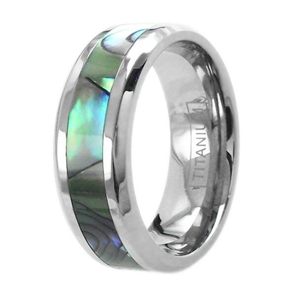 CUSTOM Azzling Mirror Polished Titanium Ring With Abalone Band Inlay | Wedding Band Engagement Relationship Couple