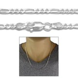 Sterling Silver Figaro Chain Necklace 3mm (Gauge 080). Available in 5 Lengths Solid 925 Chain Precious Gift