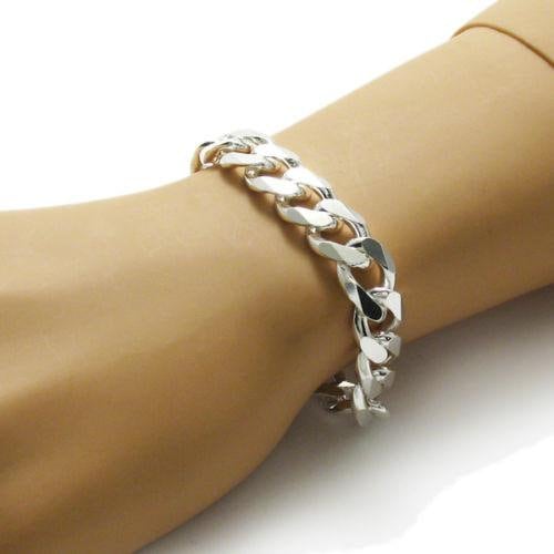 Exquisite Sterling Silver FLAT Cuban Link Chain Bracelet in 12mm (Gauge 350) width. Available in 8" and 9" Lengths Handcrafted 925 Link