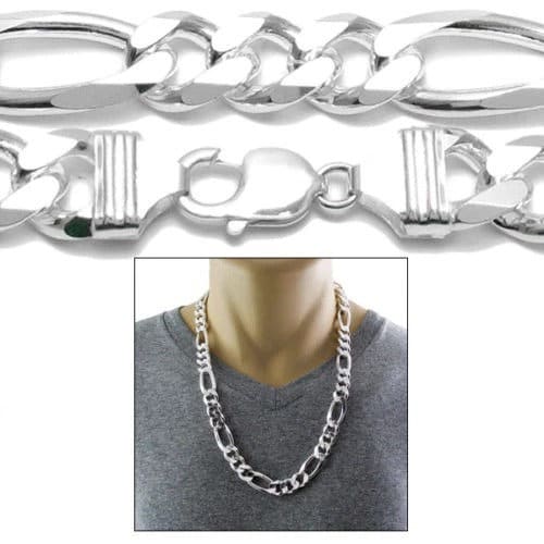 Sterling Silver Figaro Chain Necklace 16mm (Gauge 400). Available in 2 Lengths Solid 925 Chain Precious Gift