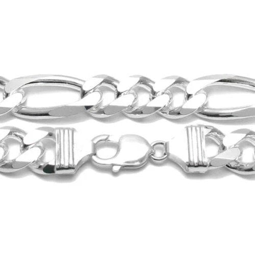 Solid 925 Silver Heavy Figaro Chain Necklace 14mm Thick Gauge 350 In 24", 30" no diamond cuban link chain rapper hip hop cool hypoallergenic