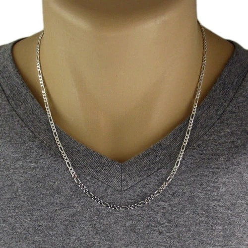 Sterling Silver Figaro Chain Necklace 3mm (Gauge 080). Available in 5 Lengths Solid 925 Chain Precious Gift