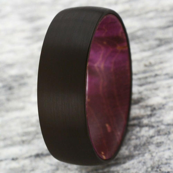 Wooden Tungsten Engraved Black Ring With Maroon Red Box Elder Wood Inlay Engagement Wedding Promise Gift Mens Band