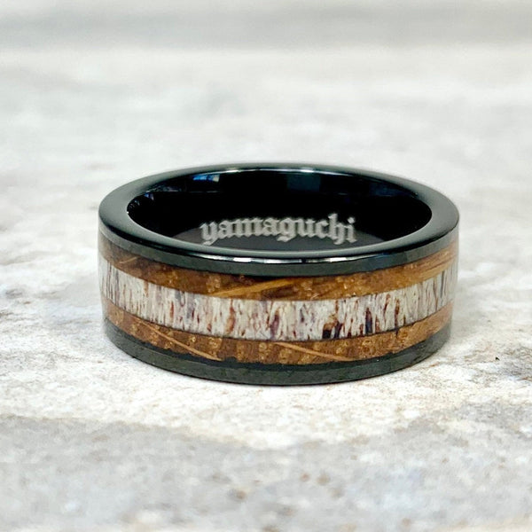 Whiskey Barrel Ring Deer Antler Wood Ring Tungsten Ring Custom Ring Wedding Ring Engagement Ring Engraved Ring