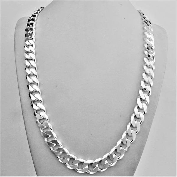 925 Sterling Silver Men's Solid Cuban Curb Link Chain