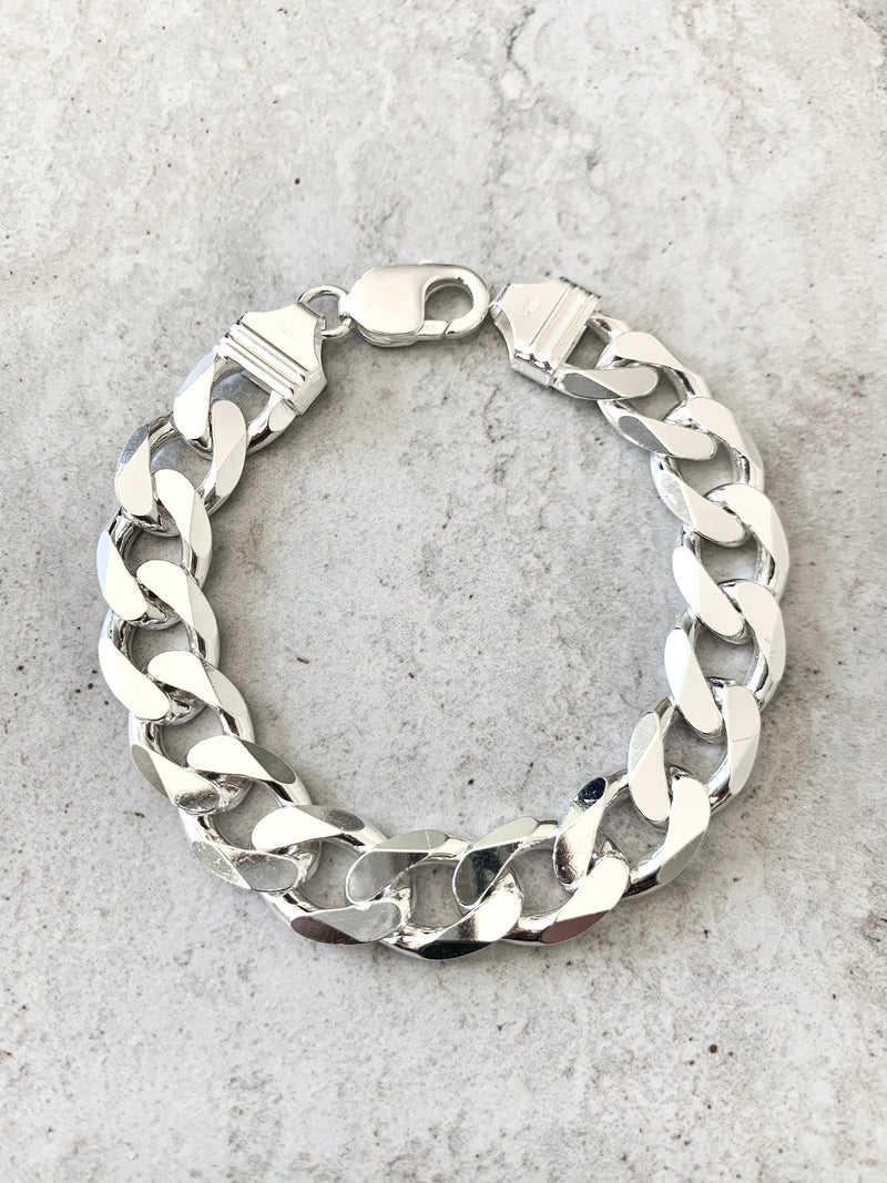 14MM 925 Solid Sterling Sliver Cuban Bracelet or Chain Silver Chunky Heavy Curb Necklace Mens Chain Choker 8" 9" 18" 20" 24"