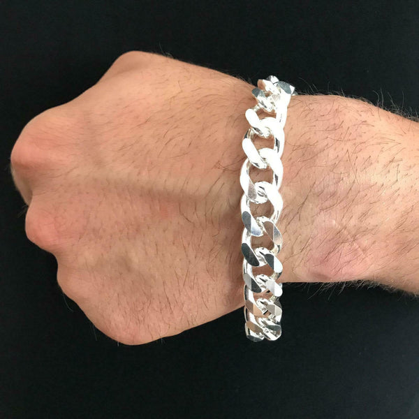 13mm 925 Sterling Silver Cuban Link Chain Bracelet Curb (Gauge 350) width Handcrafted 8" 9" 10" miami gold rose diamond heavy thick