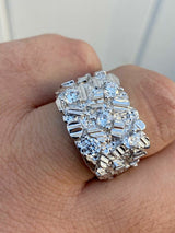 925 Iced CZ SOLID Sterling Silver Nugget Diamond Iced out Icey Ring or Pinky Ring Band CZ moissanite