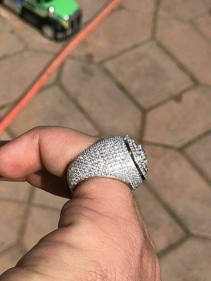 Solid 925 10ct CZ Cubic Zirconia Silver Large Round Ring Pinky Ring Diamond Stimulant Iced Out Icey Icy Band moissanite