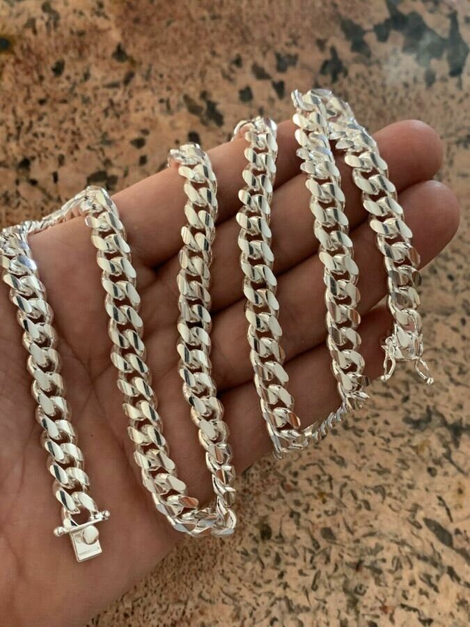 925 SOLID Sterling Silver Miami Cuban 4mm 5mm 6mm 8mm 9mm 10mm Heavy Chain Bracelet Necklace In Italy Thick Hip Hop Gold Non Tarnish Curb