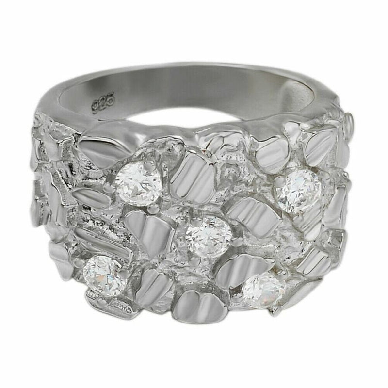 925 Iced CZ SOLID Sterling Silver Nugget Diamond Iced out Icey Ring or Pinky Ring Band CZ moissanite