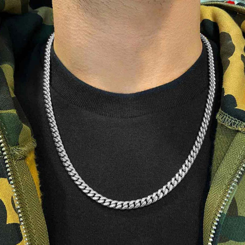 6mm SOLID 925 Miami Cuban Sterling Silver Heavy Chain Bracelet Necklace In 6mm 7mm 8mm 9mm 10mm Italy Thick Hip Hop Gold High Polish Curb