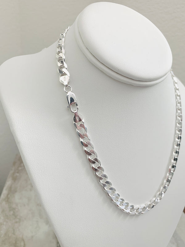 8mm SOLID 925 Sterling Sliver Cuban Chain & Bracelet Chunky Heavy Curb Necklace Mens Chain Choker 8mm 7mm Miami 18" 20" 22" 24" 30" Silver