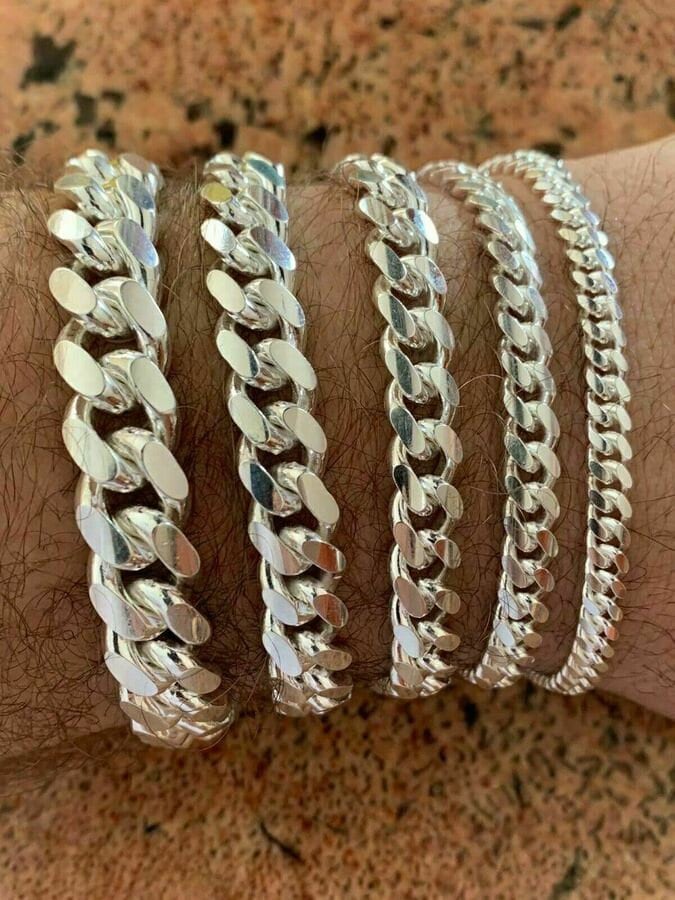 SOLID 925 Miami Cuban Bracelet Sterling Silver Link Chain Lock Box in 4mm 5mm 6mm 8mm 10mm 7.5" 8" High Polish Durable Heavy Non tarnish