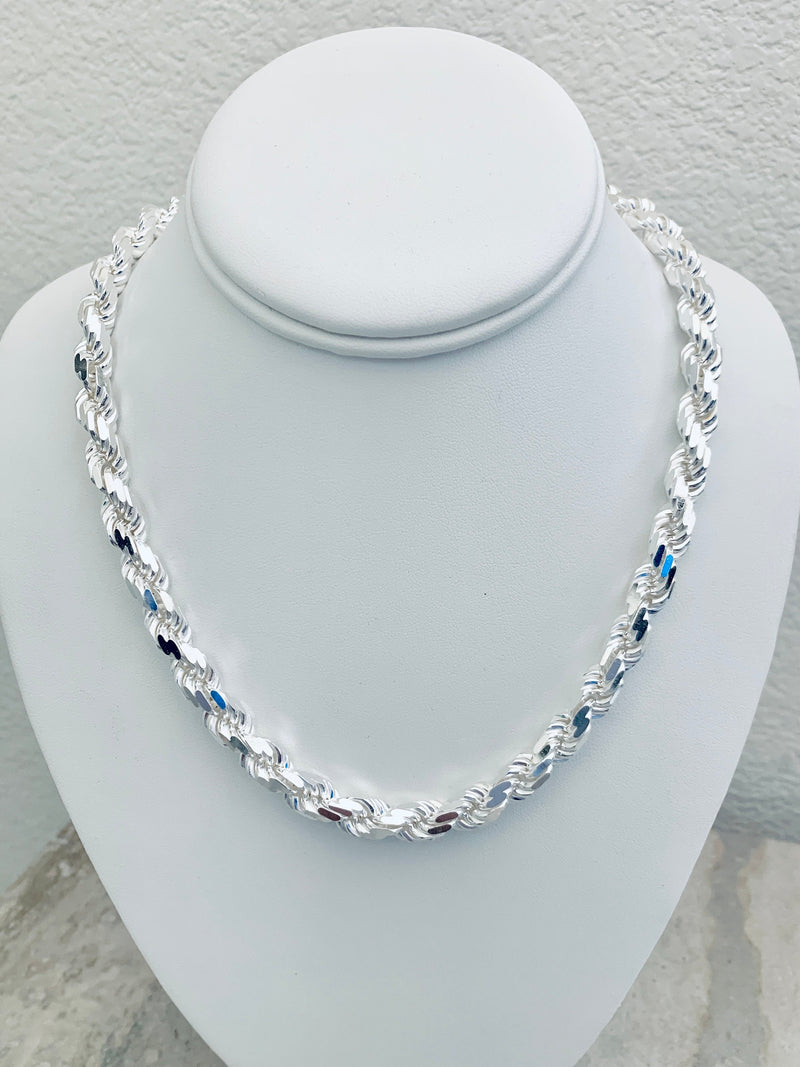 8mm SOLID 925 Rope Sterling Silver Chain Diamond Cut Heavy 18