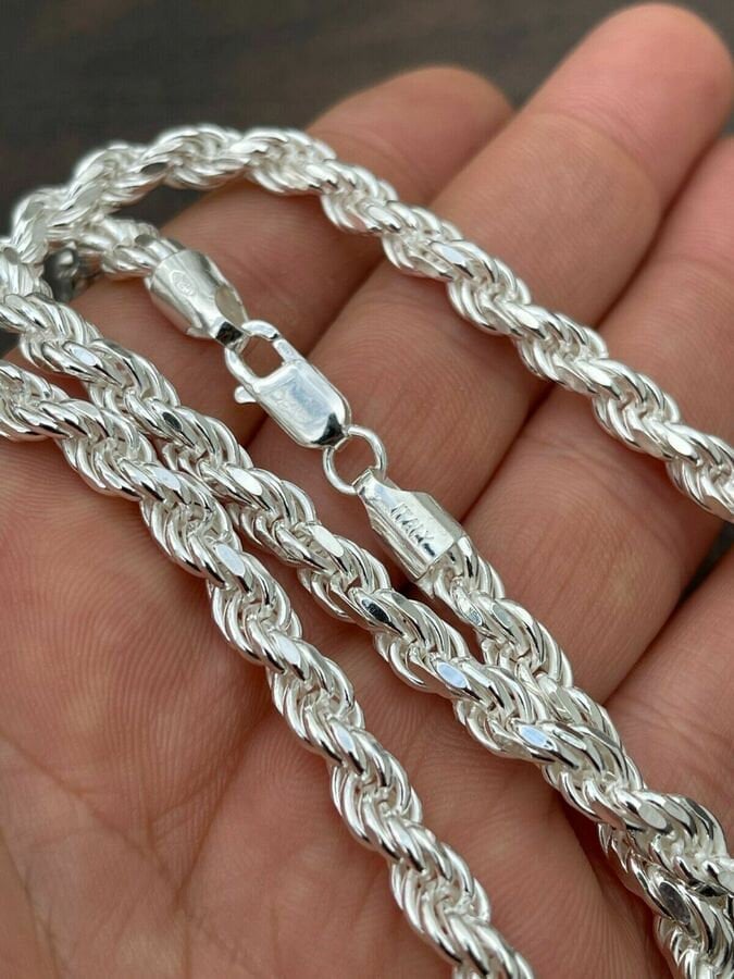 925 Rope Sterling Silver Solid Chain Necklace Diamond Cut High Polish for Men and Woman Unisex in 1.5mm 2mm 2.5mm 3mm 4mm 5mm 6mm 8mm